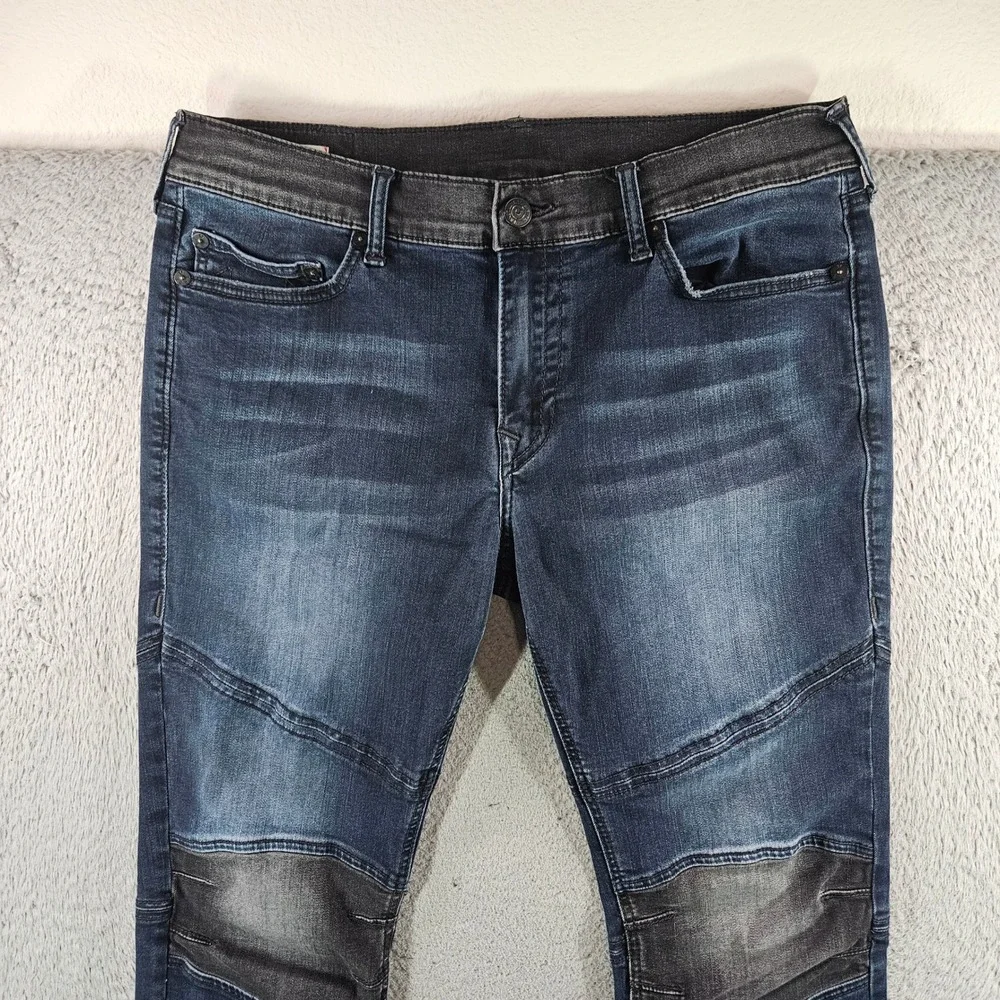 True Religion Rocco Relaxed Skinny Moto Jeans Blue Black 36x33
